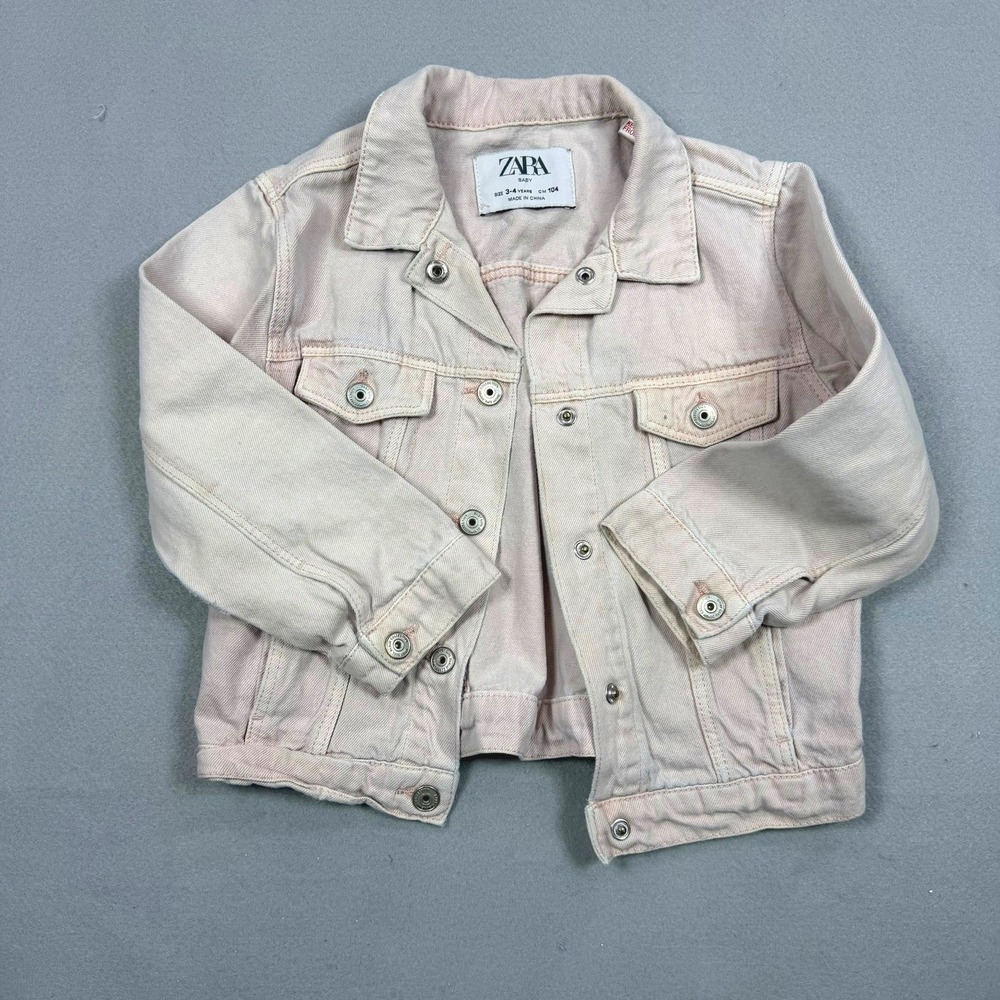Zara Baby Girls Pink Denim Jacket Size 3-4 Years Snap Button Trucker Coat